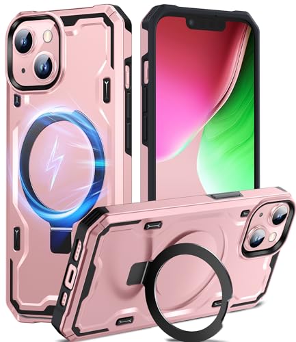 Chicfun Armour Defense für iPhone 13/14 Hülle für Magsafe mit Magnet Ständer Ringhalter [360° Robust, NR.1 Militärisch Stoßfest] Handyhülle iPhone 13/14 Case Cover Panzerhülle Rose Gold Rosa von Chicfun