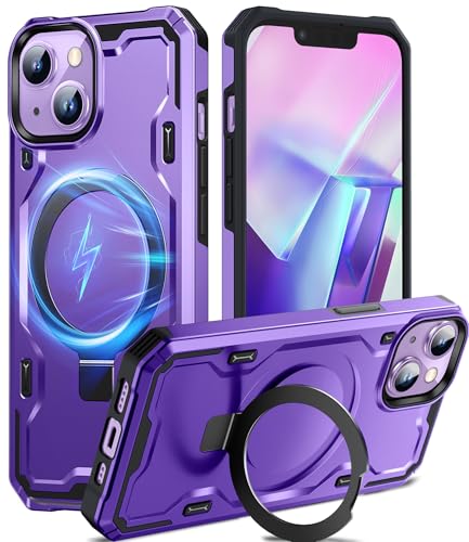 Chicfun Armour Defense für iPhone 13/14 Hülle mit Magnet Ständer Ringhalter für Magsafe [NR.1 Militärisch Stoßfest, 360° Robust] Handyhülle iPhone 13/14 Case Cover Panzerhülle Violett Purple von Chicfun