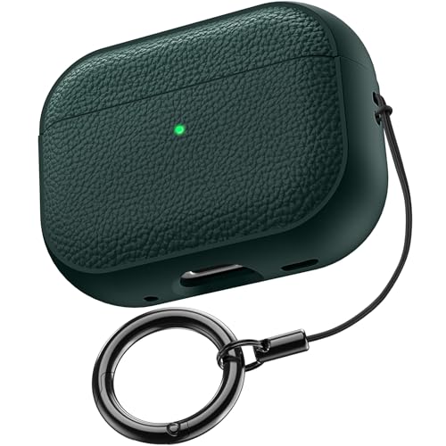 Chicfun Luxfine Litschi AirPods Pro 2 Hülle Case mit Schlüsselanhänger [Litschi Silikon, Weiches und dennoch Robustes] Compatible mit MagSafe, Hülle AirPods Pro 2/1st Schutzhülle Dunkelgrün von Chicfun