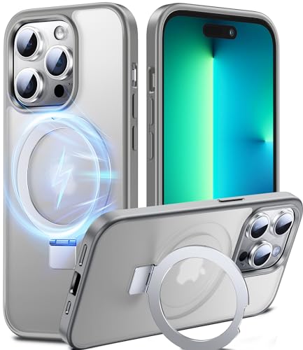 Chicfun Magnetisch Ständer für iPhone 13 Pro Max Hülle für MagSafe [Nr.1Magnetkraft+Handlicher Ständer+Militär Stoßfest] Schutzhülle Handyhülle iPhone 13 Pro Max Case Cover Silikon Bumper Grau von Chicfun