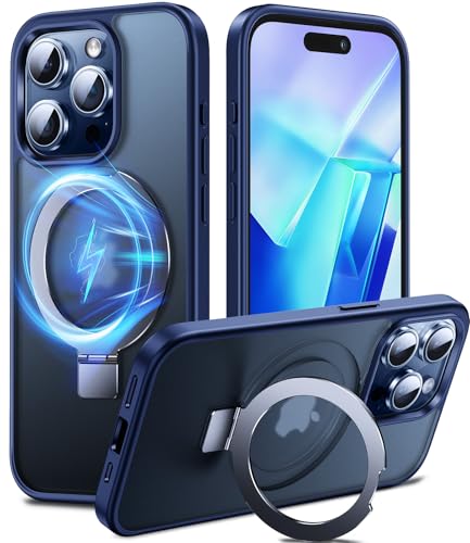 Chicfun Magnetisch Ständer für iPhone 15 Pro Max Hülle für MagSafe [Nr.1Magnetkraft+Handlicher Ständer+Militär Stoßfest] Schutzhülle Handyhülle iPhone 15 Pro Max Case Cover Silikon Bumper Blau von Chicfun