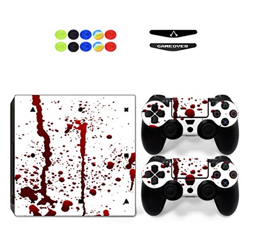 Skin for PS4 Pro, Chickwin Skin Design Folie Aufkleber Sticker schützende Haut Schale für Sony Playstation 4 Pro Konsole und 2 Dualshock Controller+ 10 pc Silikon Thumb Grips + 2pc zufällig Light Bar (Blut) von Chickwin