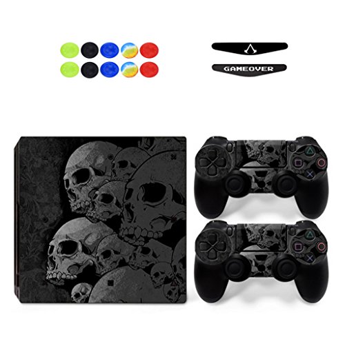 Skin for PS4 Pro, Chickwin Skin Design Folie Aufkleber Sticker schützende Haut Schale für Sony Playstation 4 Pro Konsole und 2 Dualshock Controller+ 10 pc Silikon Thumb Grips + 2pc zufällig Light Bar (Schädel) von Chickwin