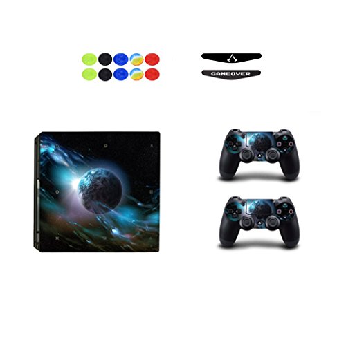 Skin for PS4 Pro, Chickwin Skin Design Folie Aufkleber Sticker schützende Haut Schale für Sony Playstation 4 Pro Konsole und 2 Dualshock Controller+ 10 pc Silikon Thumb Grips + 2pc zufällig Light Bar (Erde) von Chickwin