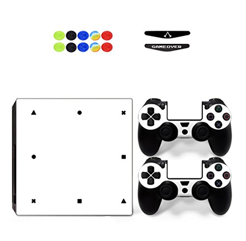 Skin for PS4 Pro, Chickwin Skin Design Folie Aufkleber Sticker schützende Haut Schale für Sony Playstation 4 Pro Konsole und 2 Dualshock Controller+ 10 pc Silikon Thumb Grips + 2pc zufällig Light Bar (Alle Weiß) Skin for PS4 Pro, Chickwin Skin Design Folie Aufkleber Sticker schützende Haut Schale für Sony Playstation 4 Pro Konsole und 2 Dualshock Controller+ 10 pc Silikon Thumb Grips + 2pc zufällig Light Bar (Alle Weiß) von Chickwin