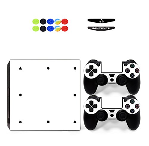 Skin for PS4 Pro, Chickwin Skin Design Folie Aufkleber Sticker schützende Haut Schale für Sony Playstation 4 Pro Konsole und 2 Dualshock Controller+ 10 pc Silikon Thumb Grips + 2pc zufällig Light Bar (Alle Weiß) von Chickwin