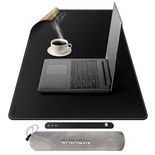 Chihein 90x40cm 3XL Schreibtischmatte mit Kork und Kunstleder, beidseitig nutzbare Schreibtischunterlage, wasserdichte Computer-Mausmatte für Büro, Gaming und Zuhause (Schwarz) von Chihein
