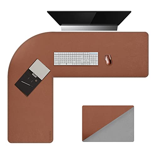 L-förmiger Schreibtisch PU-Leder Mauspad, (125+125) x40CM Eckschreibtisch Schreibtischunterlage, Chihein Großer Doppelseitige wasserdichte Bürotisch Unterlage (Braun/Grau) von Chihein