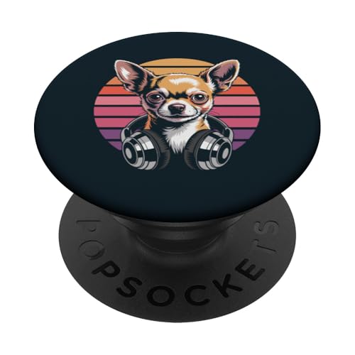 Retro Chihuahua Kopfhörer DJ Chihuahua PopSockets Klebender PopGrip Retro Chihuahua Kopfhörer DJ Chihuahua PopSockets Klebender PopGrip von Chihuahua Lover Gifts & Tees