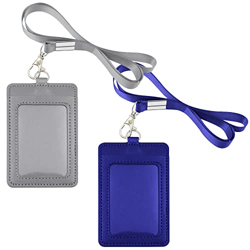 2 Stück Ausweishalter aus Leder, 7,1 x 10,9 cm Ausweishalter mit Kreditkartenschlitz, vertikaler PU-Leder-Ausweishalter (grau, dunkelblau) von Chihutown