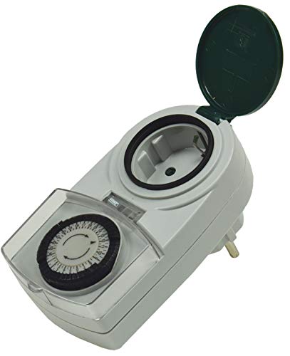 Analoge Zeitschaltuhr Aussen IP44 Mechanische Timer-Steckdose 230V Schaltuhr mit Schutzdeckel IP44 3500W 16A von ChiliTec