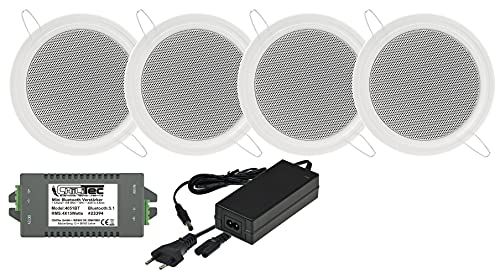 ChiliTec Lautsprecher Set mit Bluetooth Empfänger - 4 Einbaulautsprecher mit Verstärker 120W für Decke & Wand Komplettset mit Netzteil - Streaming von Musik in Küche, Wohnzimmer, Büro von ChiliTec