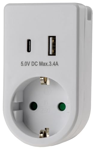 ChiliTec Steckdose Adapter USB-C USB-A Zwischenstecker 230V Schutzkontaktsteckdose mit 5V USB Lade Adapter 3,4A Weiß von ChiliTec