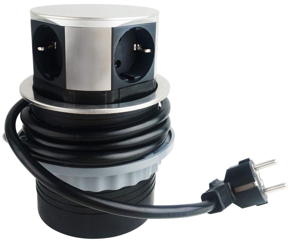 ChiliTec Stromverteiler Versenkbare Steckdose Edelstahl mit 3X Steckdosen 2X USB230V von ChiliTec