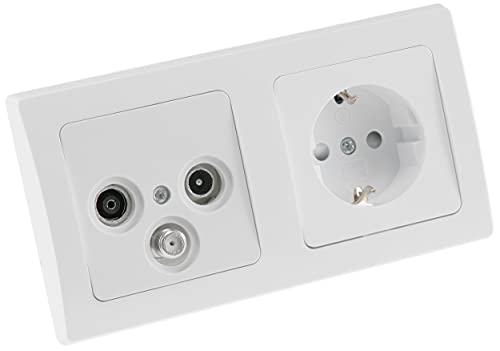 Delphi Steckdose mit Antennendose TV SAT Cable Unterputz 2-Fach Rahmen UP Einbau Set mit Wandabdeckung Schutzkontaktsteckdose Sat-Dose Kombination Weiß Delphi Steckdose mit Antennendose TV SAT Cable Unterputz 2-Fach Rahmen UP Einbau Set mit Wandabdeckung Schutzkontaktsteckdose Sat-Dose Kombination Weiß von ChiliTec
