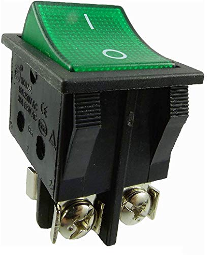 Einbau Wippschalter mit schraubkontakten, Geräteschalter, 2 polig (4pin) 16A 250~ Schwarze Schalter grün beleuchtet (2) von ChiliTec
