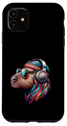 Groovy Capybara Vibes – Retro-Kopfhörer & Shades Art Hülle für iPhone 11 von Chill Critter Collective