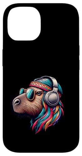 Groovy Capybara Vibes – Retro-Kopfhörer & Shades Art Hülle für iPhone 14 von Chill Critter Collective
