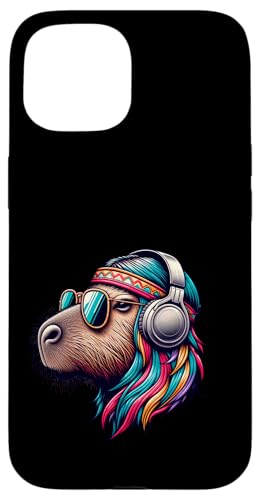 Groovy Capybara Vibes – Retro-Kopfhörer & Shades Art Hülle für iPhone 15 von Chill Critter Collective