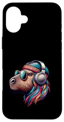 Groovy Capybara Vibes – Retro-Kopfhörer & Shades Art Hülle für iPhone 16 Plus von Chill Critter Collective