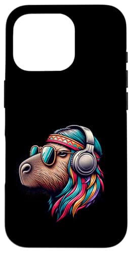 Groovy Capybara Vibes – Retro-Kopfhörer & Shades Art Hülle für iPhone 16 Pro von Chill Critter Collective