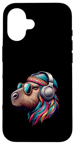 Groovy Capybara Vibes – Retro-Kopfhörer & Shades Art Hülle für iPhone 16 von Chill Critter Collective