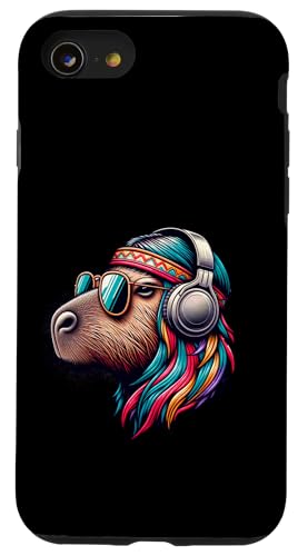 Groovy Capybara Vibes – Retro-Kopfhörer & Shades Art Hülle für iPhone SE (2020) / 7 / 8 von Chill Critter Collective