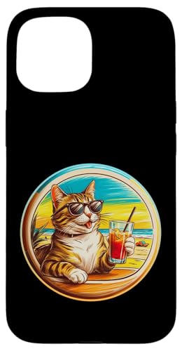 Coole Katze, Retro, Vintage, entspannend mit einem Getränk am Strand Hülle für iPhone 15 Coole Katze, Retro, Vintage, entspannend mit einem Getränk am Strand Hülle für iPhone 15 von Chillin Kitten Tropical Summer Clothing Co.