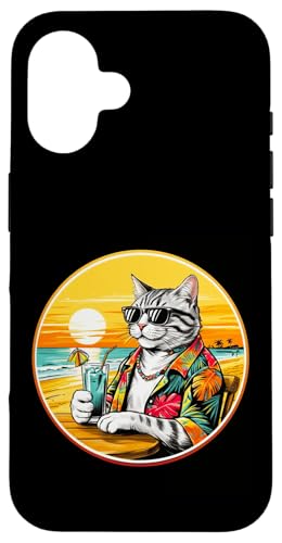 Coole Katze, Retro, Vintage, entspannend mit einem Getränk am Strand Hülle für iPhone 16 Coole Katze, Retro, Vintage, entspannend mit einem Getränk am Strand Hülle für iPhone 16 von Chillin Kitten Tropical Summer Clothing Co.
