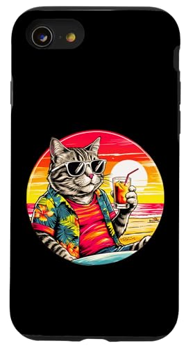 Coole Katze, Retro, Vintage, entspannend mit einem Getränk am Strand Hülle für iPhone SE (2020) / 7 / 8 von Chillin Kitten Tropical Summer Clothing Co.