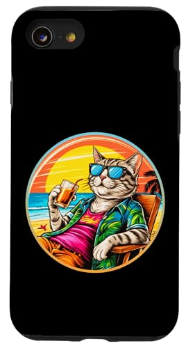 Coole Katze, Retro, Vintage, entspannend mit einem Getränk am Strand Hülle für iPhone SE (2020) / 7 / 8 von Chillin Kitten Tropical Summer Clothing Co.