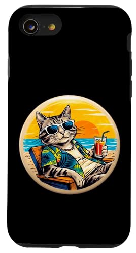 Coole Katze, Retro, Vintage, entspannend mit einem Getränk am Strand Hülle für iPhone SE (2020) / 7 / 8 von Chillin Kitten Tropical Summer Clothing Co.