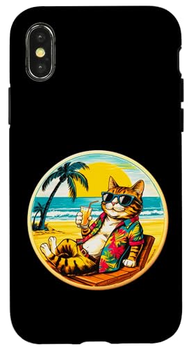Coole Katze, Retro, Vintage, entspannend mit einem Getränk am Strand Hülle für iPhone X/XS Coole Katze, Retro, Vintage, entspannend mit einem Getränk am Strand Hülle für iPhone X/XS von Chillin Kitten Tropical Summer Clothing Co.