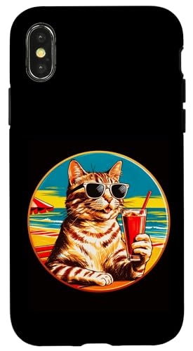 Coole Katze, Retro, Vintage, entspannend mit einem Getränk am Strand Hülle für iPhone X/XS Coole Katze, Retro, Vintage, entspannend mit einem Getränk am Strand Hülle für iPhone X/XS von Chillin Kitten Tropical Summer Clothing Co.