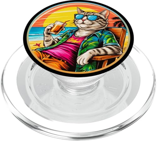 Coole Katze, Retro, Vintage, entspannend mit einem Getränk am Strand PopSockets PopGrip für MagSafe Coole Katze, Retro, Vintage, entspannend mit einem Getränk am Strand PopSockets PopGrip für MagSafe von Chillin Kitten Tropical Summer Clothing Co.