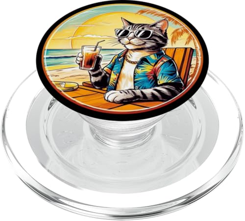 Coole Katze, Retro, Vintage, entspannend mit einem Getränk am Strand PopSockets PopGrip für MagSafe Coole Katze, Retro, Vintage, entspannend mit einem Getränk am Strand PopSockets PopGrip für MagSafe von Chillin Kitten Tropical Summer Clothing Co.