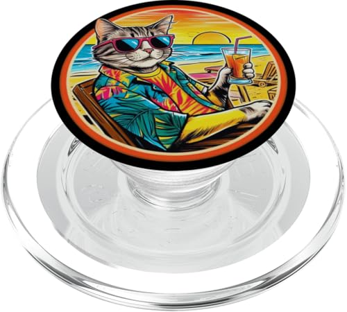 Coole Katze, Retro, Vintage, entspannend mit einem Getränk am Strand PopSockets PopGrip für MagSafe Coole Katze, Retro, Vintage, entspannend mit einem Getränk am Strand PopSockets PopGrip für MagSafe von Chillin Kitten Tropical Summer Clothing Co.