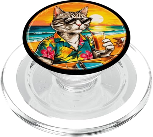 Coole Katze, Retro, Vintage, entspannend mit einem Getränk am Strand PopSockets PopGrip für MagSafe Coole Katze, Retro, Vintage, entspannend mit einem Getränk am Strand PopSockets PopGrip für MagSafe von Chillin Kitten Tropical Summer Clothing Co.