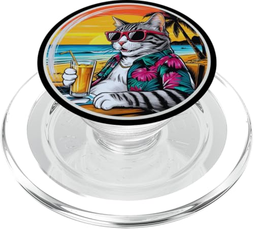 Coole Katze, Retro, Vintage, entspannend mit einem Getränk am Strand PopSockets PopGrip für MagSafe Coole Katze, Retro, Vintage, entspannend mit einem Getränk am Strand PopSockets PopGrip für MagSafe von Chillin Kitten Tropical Summer Clothing Co.