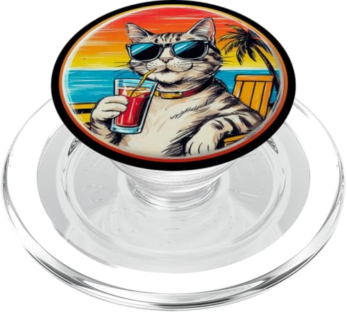 Coole Katze, Retro, Vintage, entspannend mit einem Getränk am Strand PopSockets PopGrip für MagSafe Coole Katze, Retro, Vintage, entspannend mit einem Getränk am Strand PopSockets PopGrip für MagSafe von Chillin Kitten Tropical Summer Clothing Co.