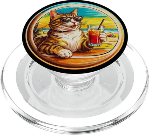 Coole Katze, Retro, Vintage, entspannend mit einem Getränk am Strand PopSockets PopGrip für MagSafe Coole Katze, Retro, Vintage, entspannend mit einem Getränk am Strand PopSockets PopGrip für MagSafe von Chillin Kitten Tropical Summer Clothing Co.
