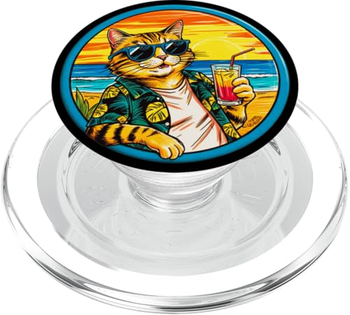 Coole Katze, Retro, Vintage, entspannend mit einem Getränk am Strand PopSockets PopGrip für MagSafe Coole Katze, Retro, Vintage, entspannend mit einem Getränk am Strand PopSockets PopGrip für MagSafe von Chillin Kitten Tropical Summer Clothing Co.
