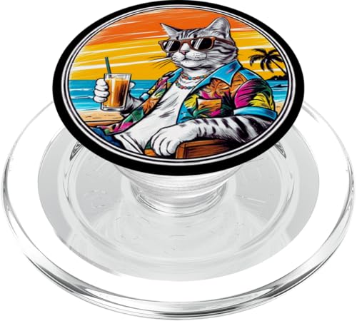 Coole Katze, Retro, Vintage, entspannend mit einem Getränk am Strand PopSockets PopGrip für MagSafe Coole Katze, Retro, Vintage, entspannend mit einem Getränk am Strand PopSockets PopGrip für MagSafe von Chillin Kitten Tropical Summer Clothing Co.