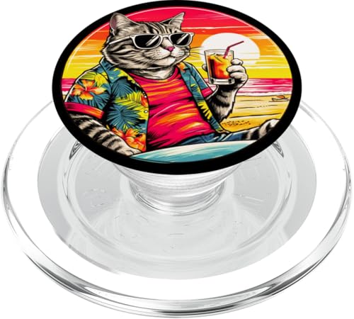 Coole Katze, Retro, Vintage, entspannend mit einem Getränk am Strand PopSockets PopGrip für MagSafe Coole Katze, Retro, Vintage, entspannend mit einem Getränk am Strand PopSockets PopGrip für MagSafe von Chillin Kitten Tropical Summer Clothing Co.