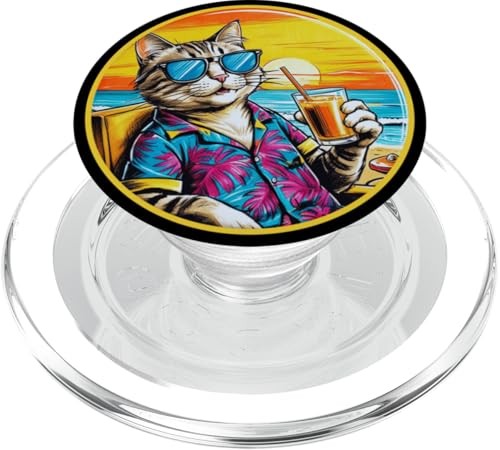 Coole Katze, Retro, Vintage, entspannend mit einem Getränk am Strand PopSockets PopGrip für MagSafe Coole Katze, Retro, Vintage, entspannend mit einem Getränk am Strand PopSockets PopGrip für MagSafe von Chillin Kitten Tropical Summer Clothing Co.