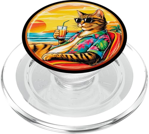 Coole Katze, Retro, Vintage, entspannend mit einem Getränk am Strand PopSockets PopGrip für MagSafe Coole Katze, Retro, Vintage, entspannend mit einem Getränk am Strand PopSockets PopGrip für MagSafe von Chillin Kitten Tropical Summer Clothing Co.
