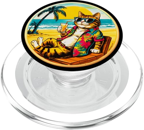 Coole Katze, Retro, Vintage, entspannend mit einem Getränk am Strand PopSockets PopGrip für MagSafe Coole Katze, Retro, Vintage, entspannend mit einem Getränk am Strand PopSockets PopGrip für MagSafe von Chillin Kitten Tropical Summer Clothing Co.