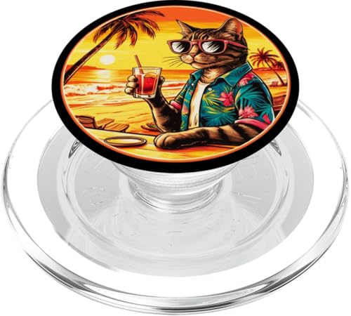Coole Katze, Retro, Vintage, entspannend mit einem Getränk am Strand PopSockets PopGrip für MagSafe Coole Katze, Retro, Vintage, entspannend mit einem Getränk am Strand PopSockets PopGrip für MagSafe von Chillin Kitten Tropical Summer Clothing Co.