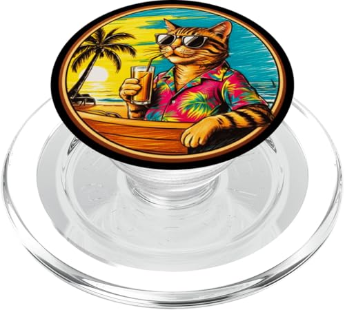 Coole Katze, Retro, Vintage, entspannend mit einem Getränk am Strand PopSockets PopGrip für MagSafe Coole Katze, Retro, Vintage, entspannend mit einem Getränk am Strand PopSockets PopGrip für MagSafe von Chillin Kitten Tropical Summer Clothing Co.