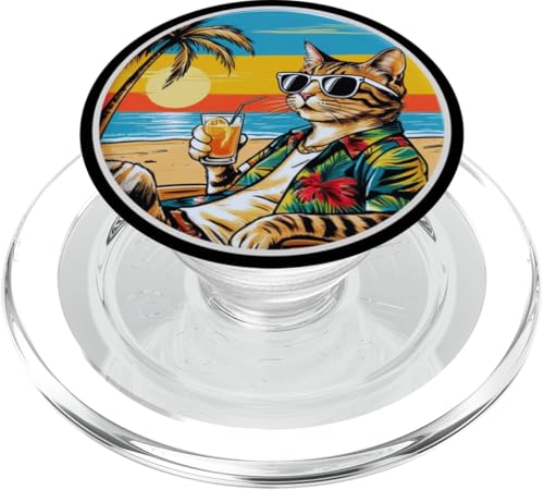 Coole Katze, Retro, Vintage, entspannend mit einem Getränk am Strand PopSockets PopGrip für MagSafe Coole Katze, Retro, Vintage, entspannend mit einem Getränk am Strand PopSockets PopGrip für MagSafe von Chillin Kitten Tropical Summer Clothing Co.